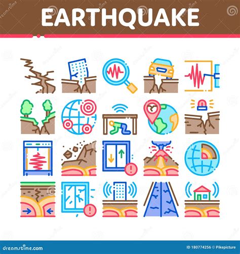 Earthquake Disaster Collection Icons Set Vector Stock Vector