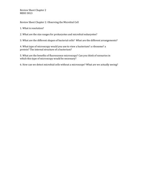 Mbio Summer Chapter Review Sheet Review Sheet Chapter