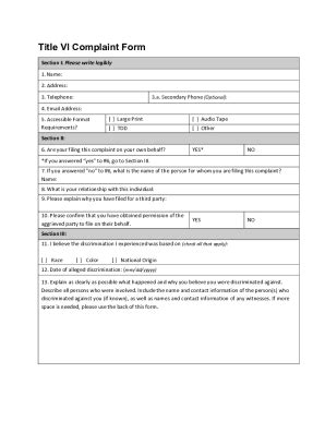 Fillable Online Title Vi Complaint Form Section Fax Email Print