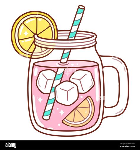 Pink Lemonade In Mason Jar Mug With Drinking Straw And Lemon Wedge