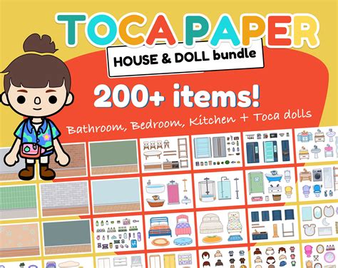 Toca Boca Print Bundle Bedroom Bathroom Kitchen Doll Set Items