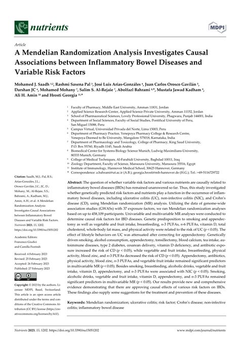 (PDF) A Mendelian Randomization Analysis Investigates Causal ... 