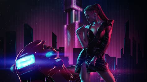 Cyberpunk Girl With Ducati K Hd Vaporwave Wallpapers Hd Wallpapers