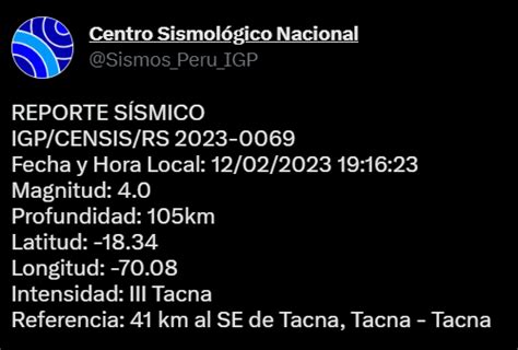 Sismo en Perú temblor de magnitud 4 0 remeció Tacna este domingo Latina