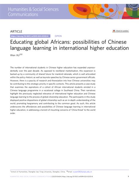 (PDF) Educating global Africans: possibilities of Chinese language