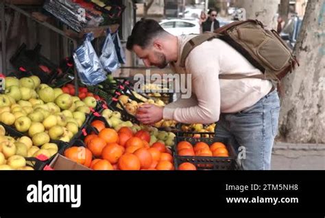 Shopping Food Sale Consumerism And People Concept Man Buying Fruits