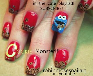 Nail Art by Robin Moses: cookie monster nails, cookie nails, chocolate chip cookie nails, c is ...