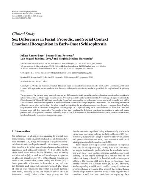 Pdf Sex Differences In Facial Prosodic And Social Context Emotional