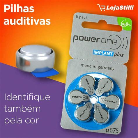 Pilha Auditiva 675 Power One Bateria Pr44 Implant Coclear Kit 60