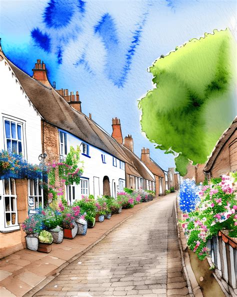 English Village Faded Watercolor Painting Creative Fabrica