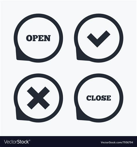 Open And Close Icons Check Or Tick Delete Sign Vector Image