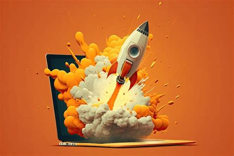 Premium Ai Image Digital Illustration Of Laptop With Rocket Taking