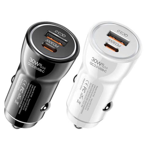 Type C Car Charger Dual Port Car Usb Charger Fast Charging Luminous Pd 30w Quick Charge 30