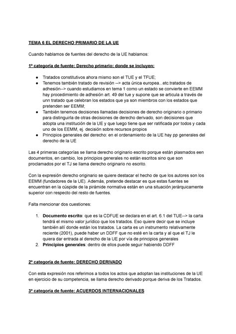 Tema El Derecho Primario De La Ue Tema El Derecho Primario De La