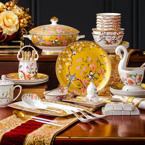 Jingdezhen Tableware Set Enamel Light Luxury Bone China Hotel Table