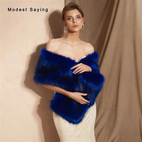 Royal Blue Faux Fur Wedding Shrugs New Fashion Bridal Shawls