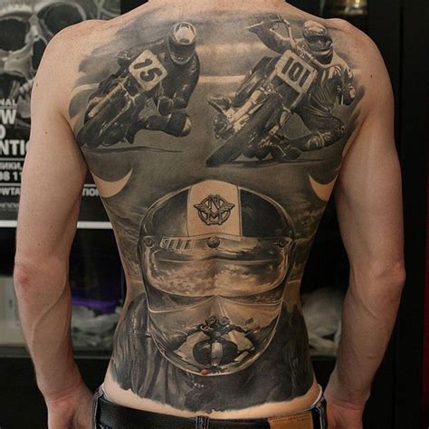 Vintage Motorcycle Racing Back Tattoo