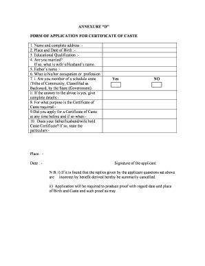 Fillable Online Southgoa Nic ANNEXURE D FORM OF APPLICATION FOR