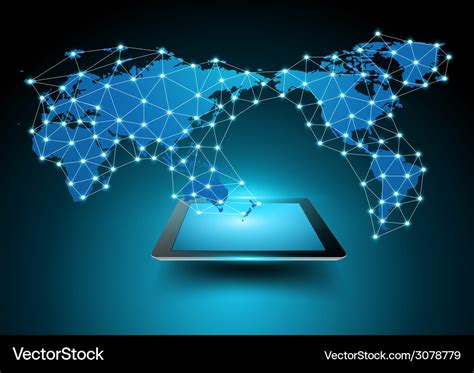 World Map Connection With Tablet Computer Vector Image