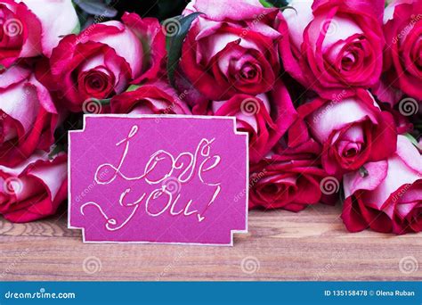 Roses and Greeting Card Love You Stock Photo - Image of material ...