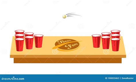 Beer Pong Game For Party On Wooden Table Stock Vector Illustration Of