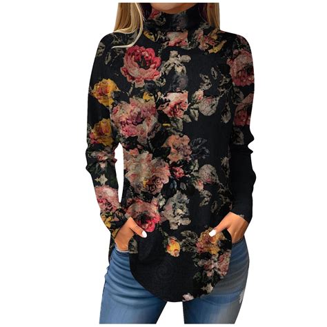 Dengdeng Womens Long Sleeve Shirts With Collar Turtleneck Tunic Tops