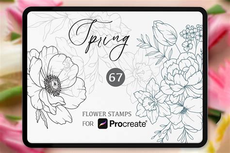 Spring Flowers Procreate Stamps Design Cuts