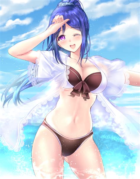 Hình nền Bikini Đồ bơi Anime cô gái tóc xanh bụng tóc dài