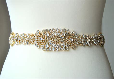 30 Gold Crystal Luxury Bridal Sashwedding Dress Sash Etsy