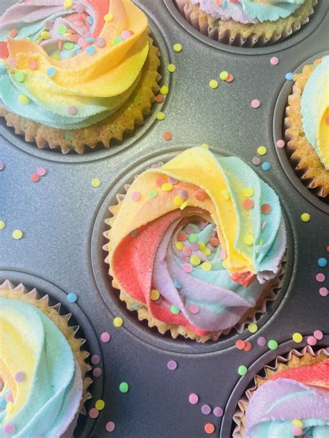 Vanilla Cupcakes With Rainbow Icing Baking With Fay