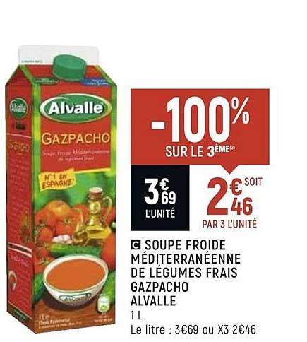 Promo Soupe Froide Méditeranéenne De Légumes Frais Gazpacho Alvalle