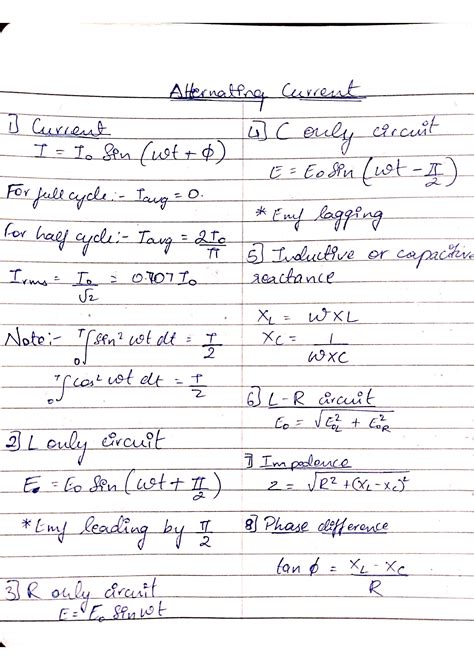 Solution Alternating Current Formula Chart Cbse Studypool