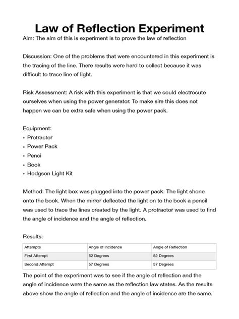 Law of Reflection Experiment | PDF