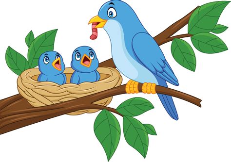 Mother blue bird feeding babies in a nest 7270786 Vector Art at Vecteezy