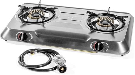 Xtremepowerus Double Burner Stove Auto Ignition Cooktop Outdoor Propane Tank Camp