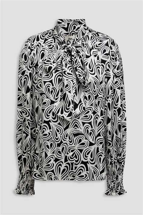 Diane Von Furstenberg New Tina Pussy Bow Printed Ecovero Blend Satin Blouse The Outnet