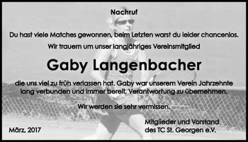 Traueranzeigen Von Gaby Langenbacher Schwarzw Lder Bote Trauer