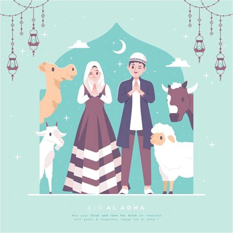 Dibujado a mano feliz eid al adha ilustración Vector Premium