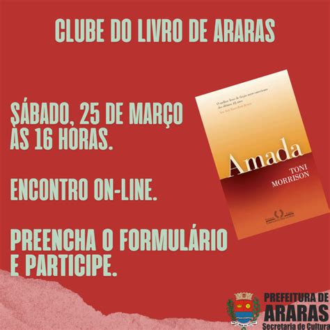 Clube do Livro tema de discussão em março será a obra Amada da