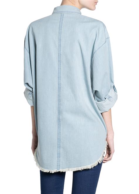 Lyst Mango Frayed Denim Shirt In Blue