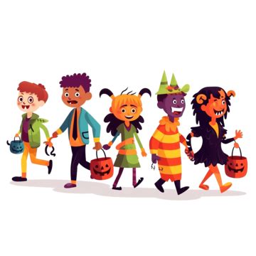 Halloween Parade, Children In Monster Costume Walking Together, Illustration In A Flat Style ...