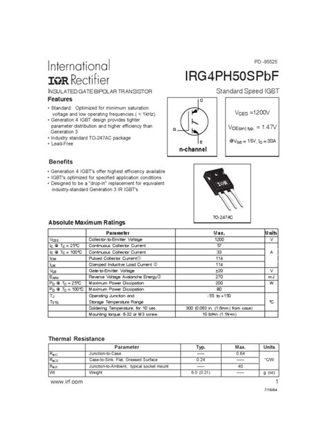 IRG4PH50S | PDF | Field Effect Transistor | Electrical Components