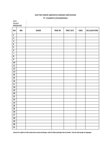 Detail Contoh Form Absensi Karyawan Koleksi Nomer 23