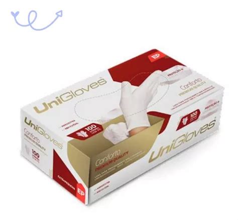 Luva Unigloves Látex Sem Pó Conforto Premium Lisa 100 Unid Cor Branco