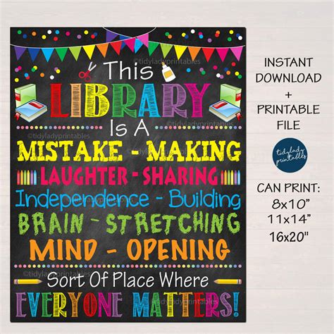 School Library Classroom Printable Poster, Librarian Decor — TidyLady ...