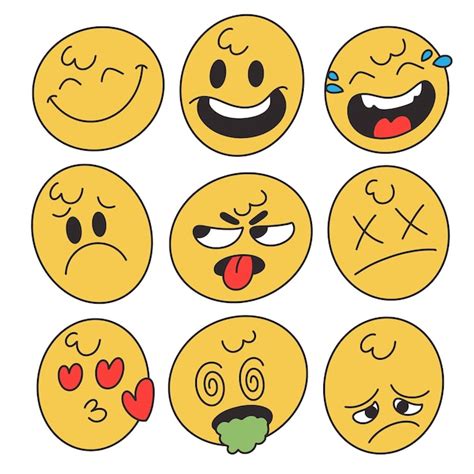 Emoji Satz Mit Lustigem Gesicht Emoji Sammlung Premium Vektor