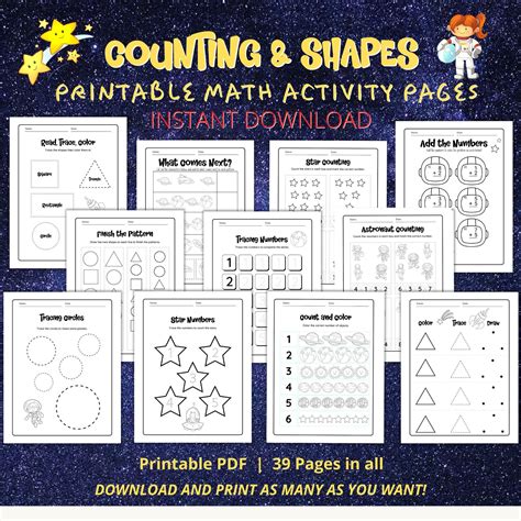 Space Printable Math Worksheets, Shapes Tracing Number Worksheets ...