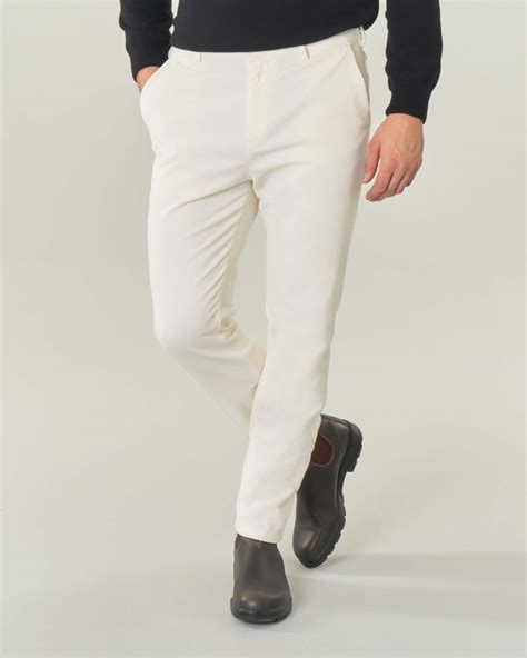 Pantalone Chino Bianco In Velluto Millerighe Di Cotone Stretch