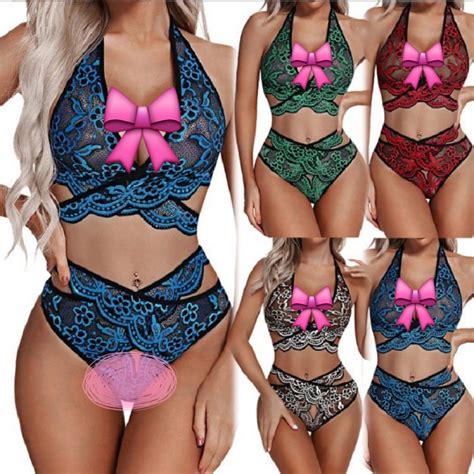 Plus Size Women Sexy Lingerie Set Embroidery Lace Bra And Thongs Underwear Set Perspective Mesh