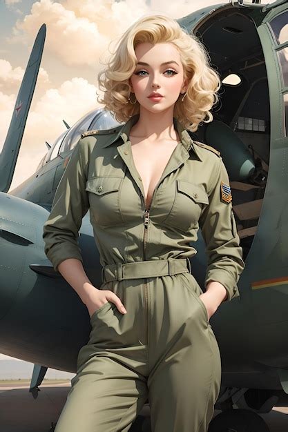 Premium AI Image Vintage PinUp Blonde Beauty In Aviator Jumpsuit With